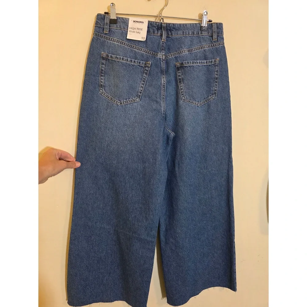 Sonoma‎ Goods For Life High Rise Wide Leg Jeans Medium Wash Raw Hem Womens 10